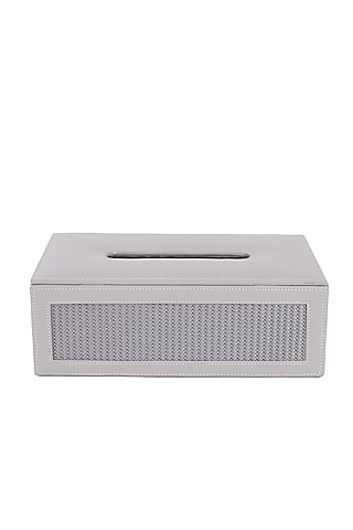 Grey Vegan Leather Braided Tissue Box by NADORA