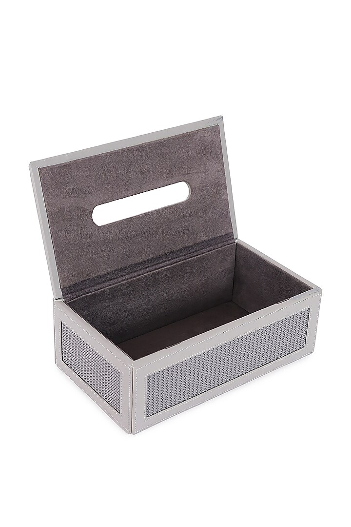 Grey Vegan Leather Braided Tissue Box by NADORA at Pernia's Pop Up Shop