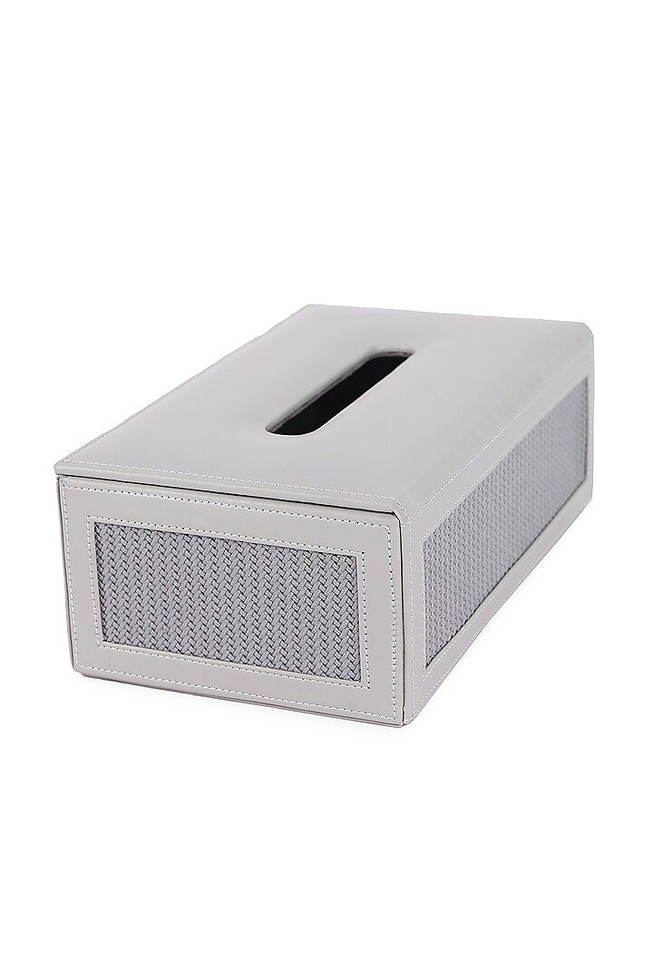 Grey Vegan Leather Braided Tissue Box by NADORA at Pernia's Pop Up Shop