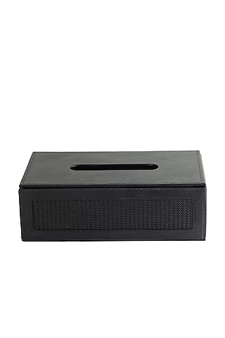 Black Vegan Leather Braided Tissue Box by NADORA