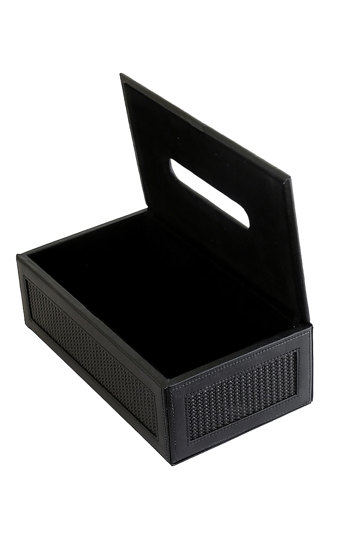 Black Vegan Leather Braided Tissue Box by NADORA at Pernia's Pop Up Shop