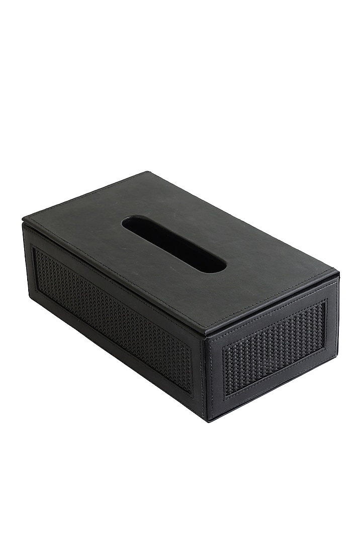Black Vegan Leather Braided Tissue Box by NADORA at Pernia's Pop Up Shop