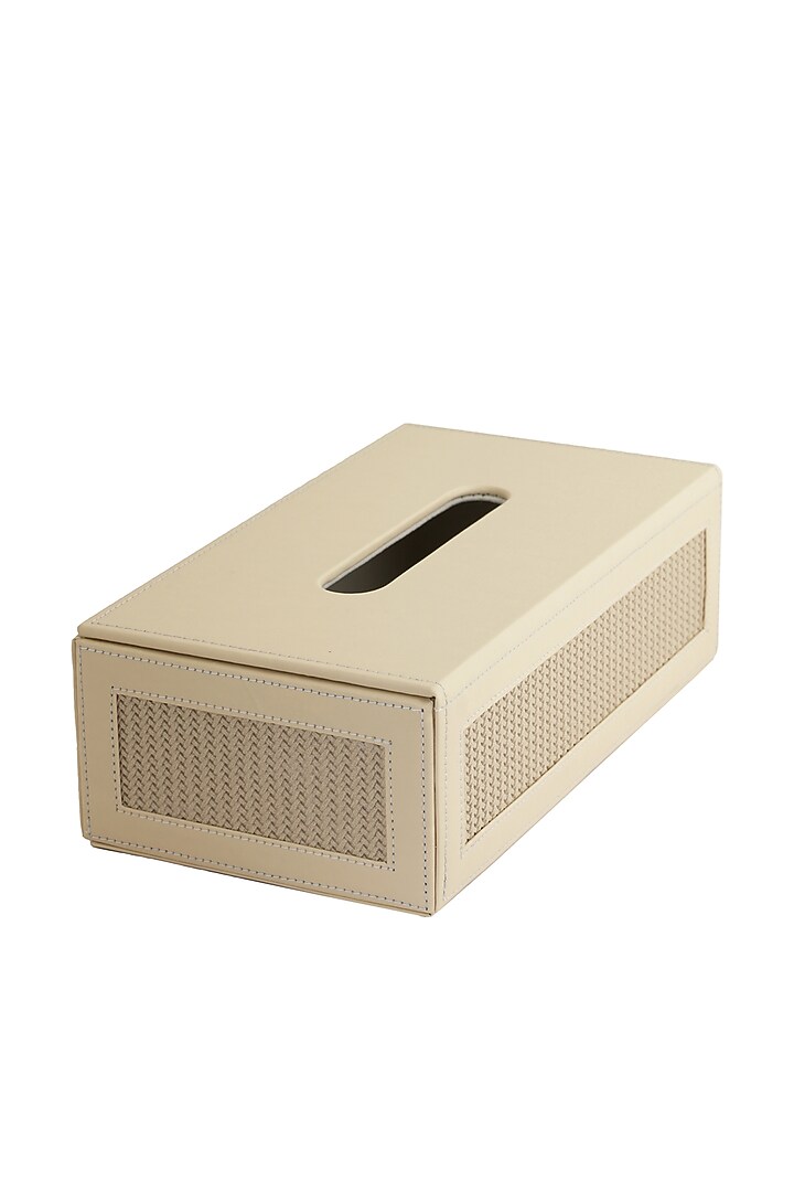Beige Vegan Leather Braided Tissue Box by NADORA at Pernia's Pop Up Shop