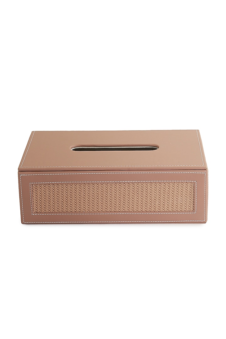 Nude Pink Vegan Leather Braided Tissue Box by NADORA
