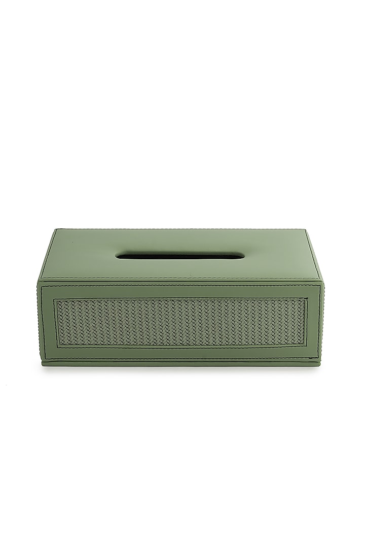 Sage Green Vegan Leather Braided Tissue Box by NADORA at Pernia's Pop Up Shop