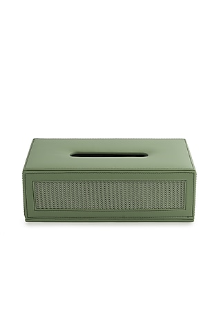 Sage Green Vegan Leather Braided Tissue Box by NADORA