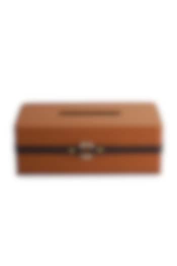Tan & Brown Vegan Leather Banded Tissue Box by NADORA