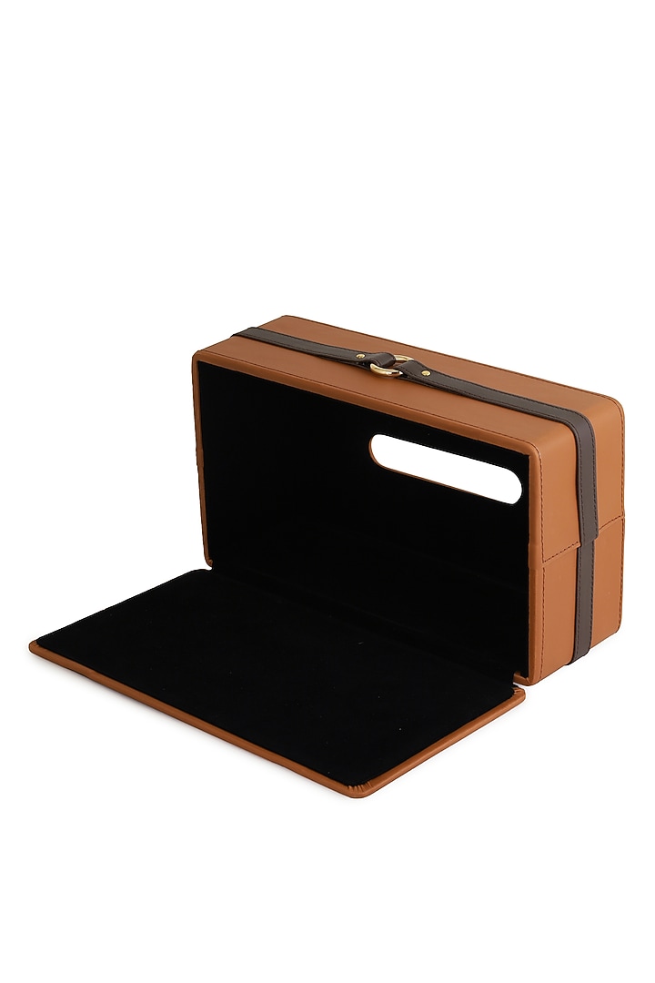 Tan & Brown Vegan Leather Banded Tissue Box by NADORA at Pernia's Pop Up Shop