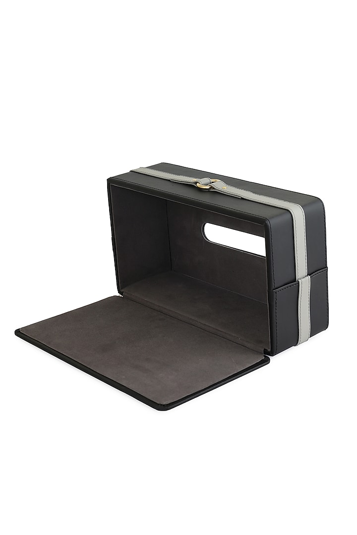 Black & Grey Vegan Leather Banded Tissue Box by NADORA at Pernia's Pop Up Shop