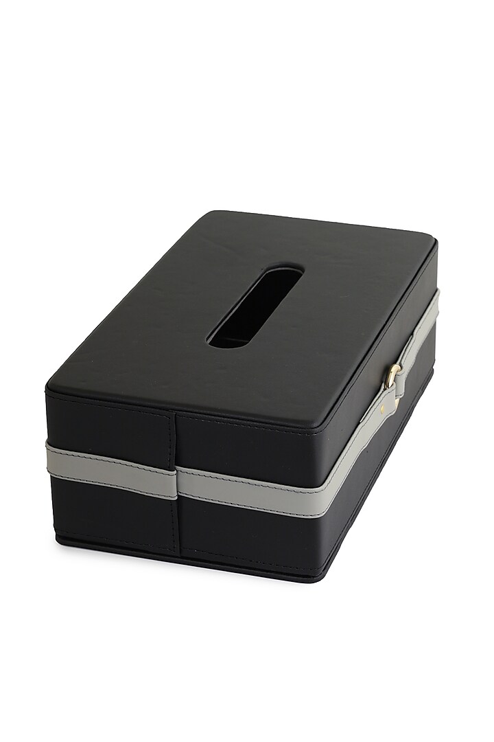 Black & Grey Vegan Leather Banded Tissue Box by NADORA at Pernia's Pop Up Shop