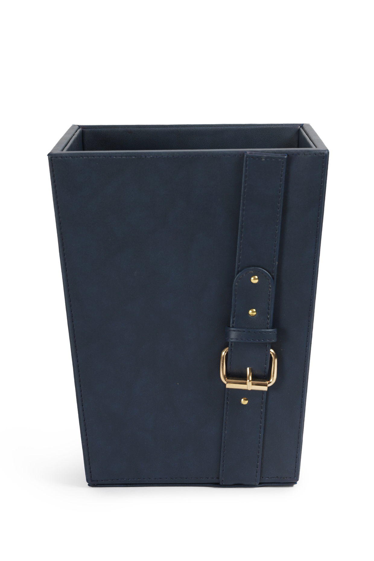 Navy Blue Vegan Leather Clasped Dustbin by NADORA at Pernia's Pop Up Shop