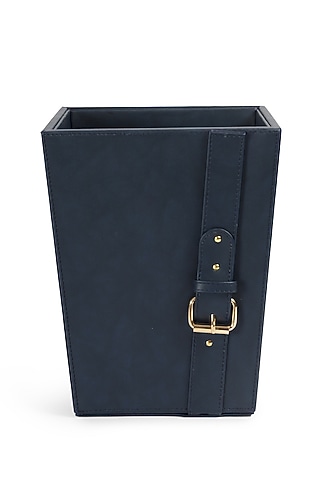Navy Blue Vegan Leather Clasped Dustbin by NADORA