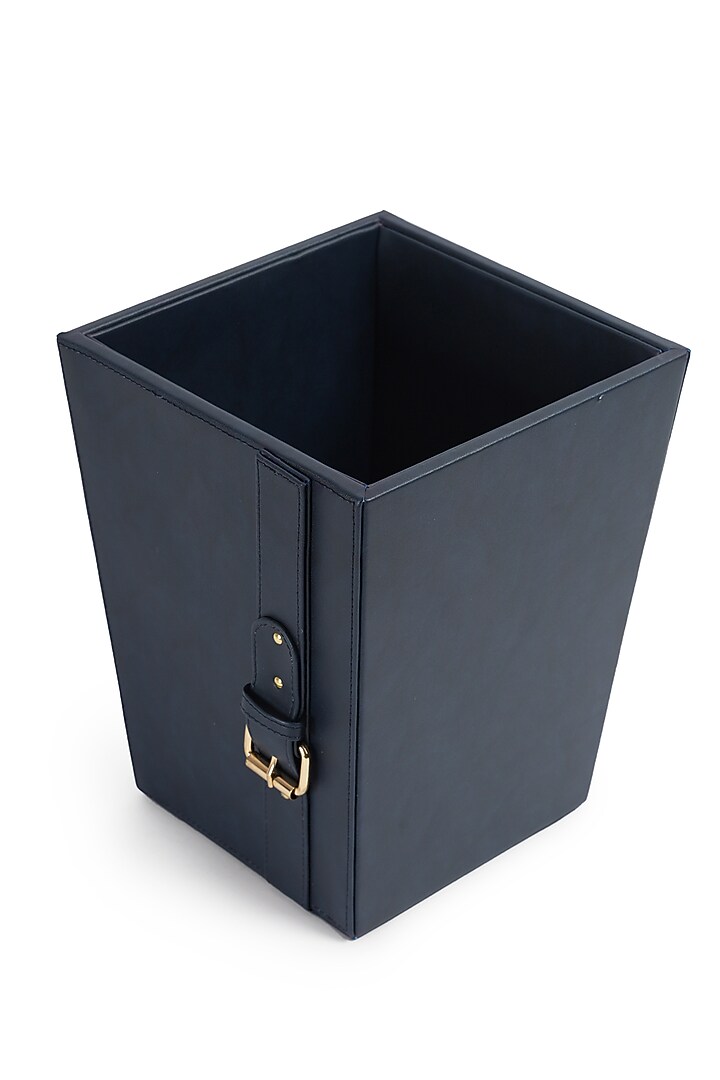 Navy Blue Vegan Leather Clasped Dustbin by NADORA at Pernia's Pop Up Shop