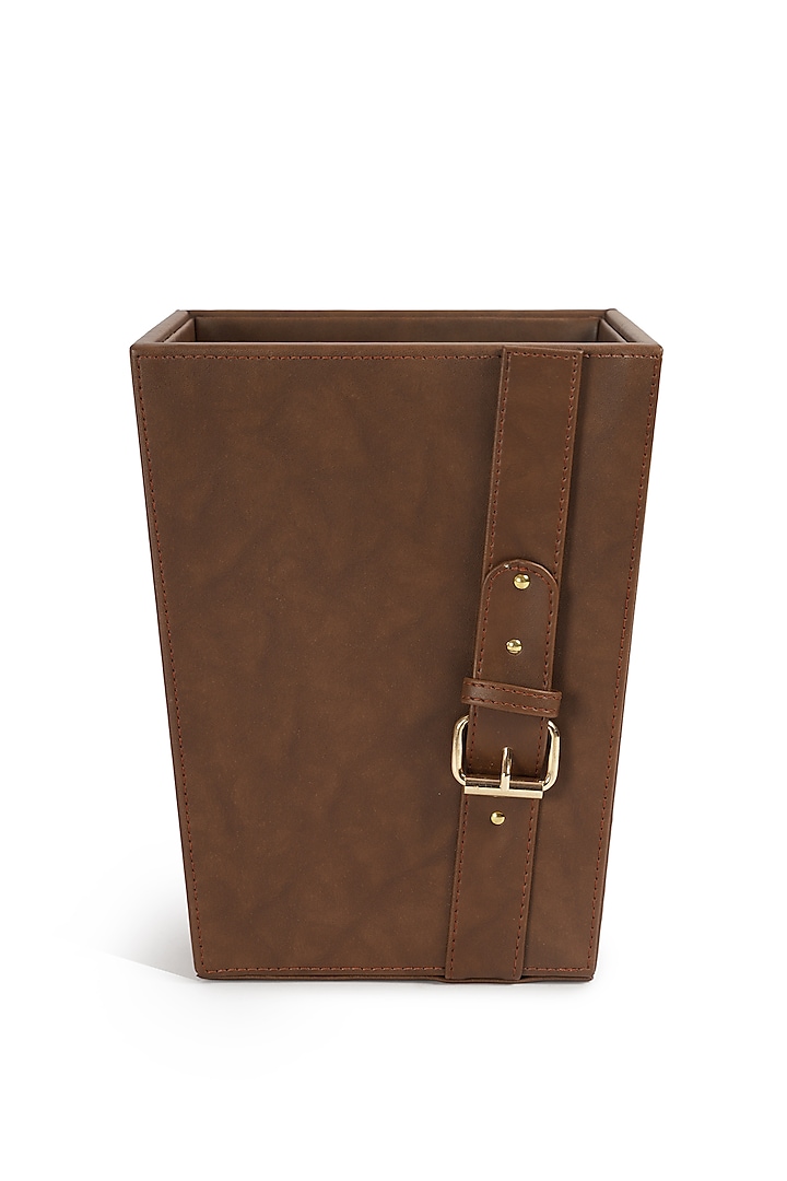 Brown Vegan Leather Clasped Dustbin by NADORA