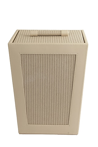 Beige Vegan Leather Braided Dustbin by NADORA