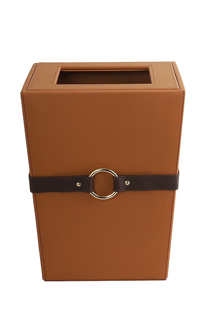 Tan & Brown Vegan Leather Banded Dustbin by NADORA