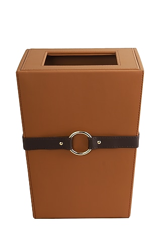 Tan & Brown Vegan Leather Banded Dustbin by NADORA