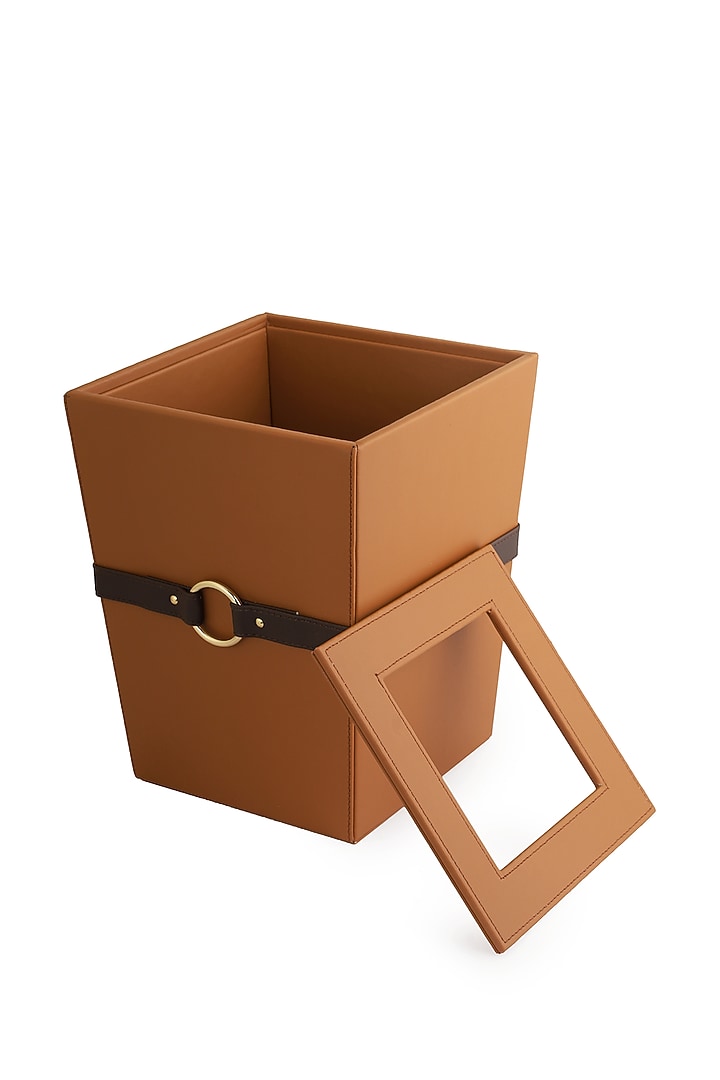 Tan & Brown Vegan Leather Banded Dustbin by NADORA at Pernia's Pop Up Shop