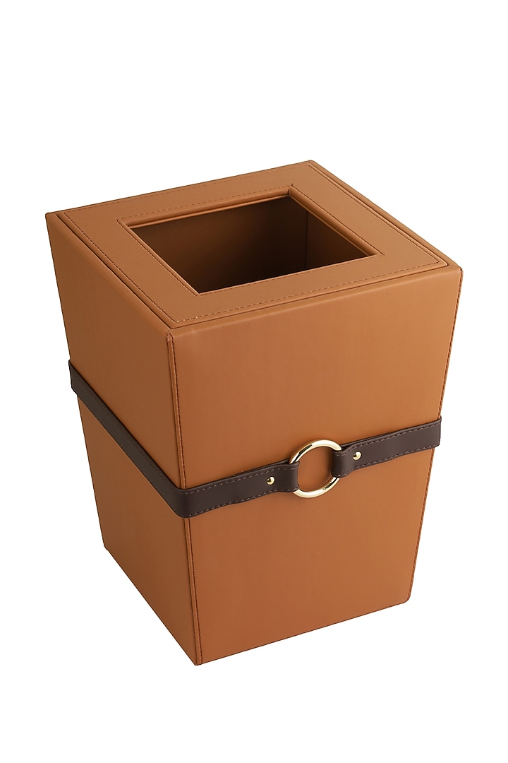 Tan & Brown Vegan Leather Banded Dustbin by NADORA at Pernia's Pop Up Shop