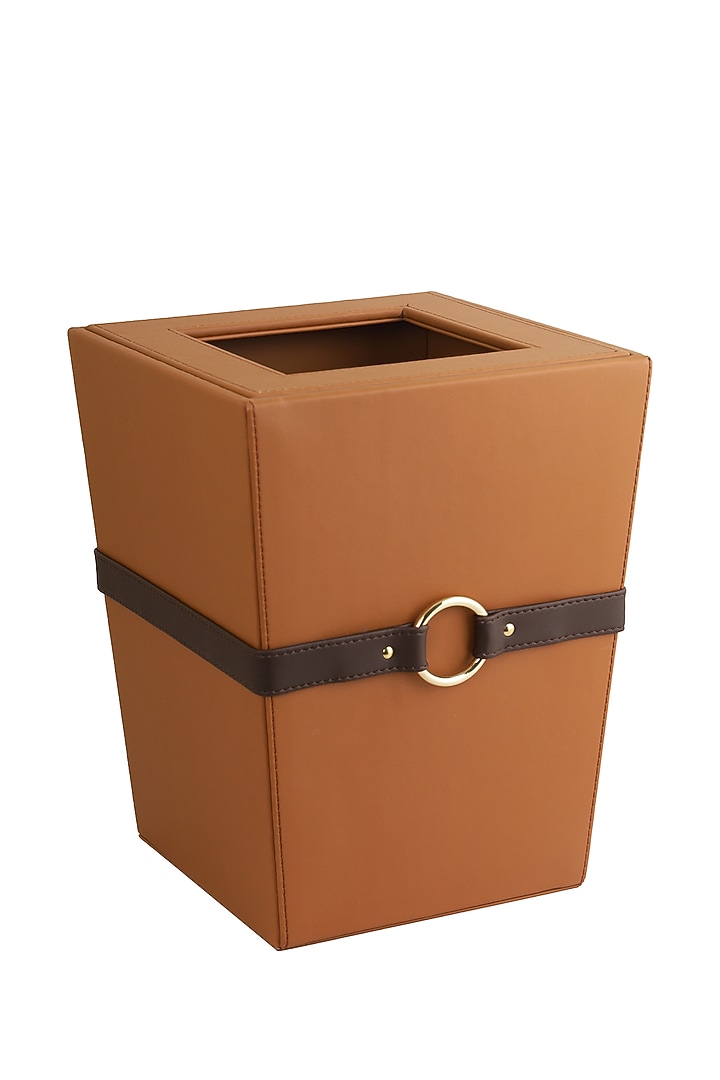 Tan & Brown Vegan Leather Banded Dustbin by NADORA at Pernia's Pop Up Shop