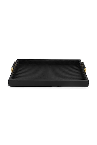 Black Vegan Leather Braided Tray by NADORA