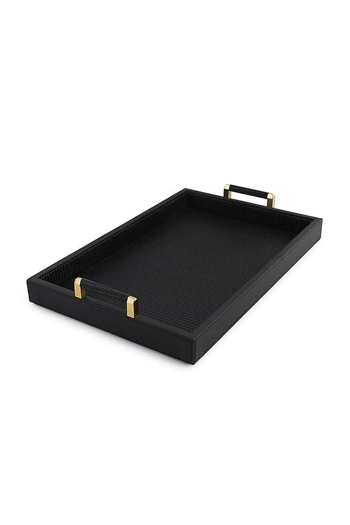 Black Vegan Leather Braided Tray by NADORA at Pernia's Pop Up Shop