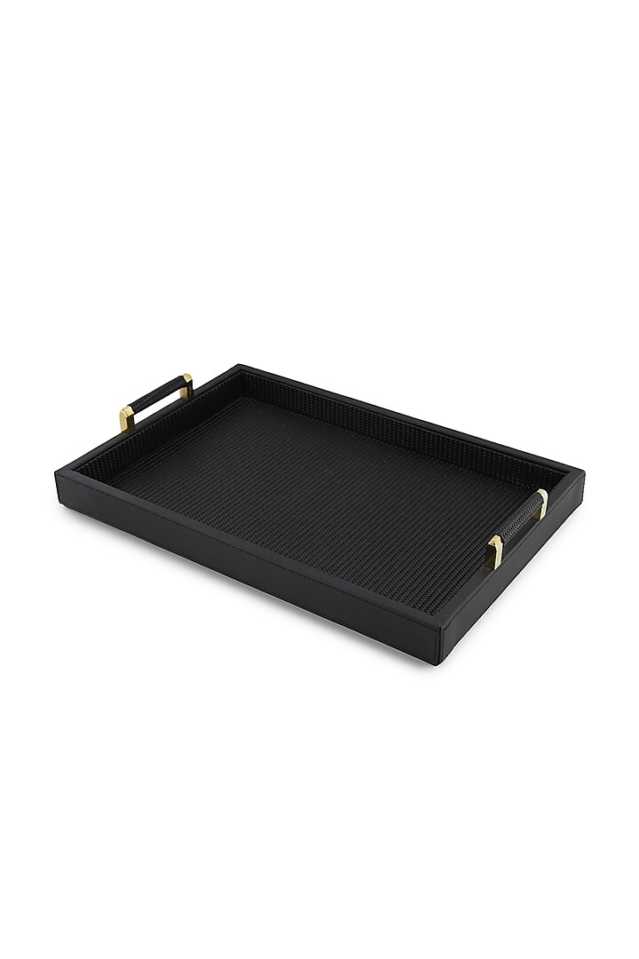 Black Vegan Leather Braided Tray by NADORA at Pernia's Pop Up Shop