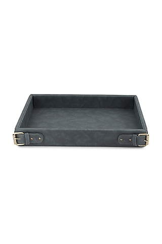 Steel Grey Vegan Leather Clasped Tray by NADORA