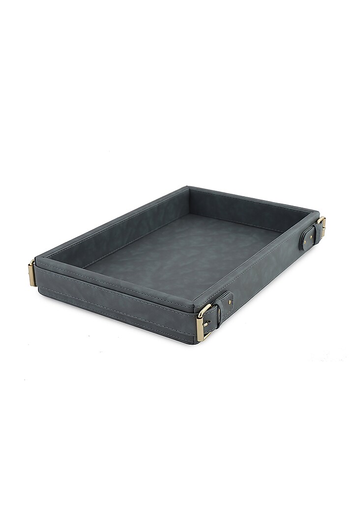 Steel Grey Vegan Leather Clasped Tray by NADORA at Pernia's Pop Up Shop