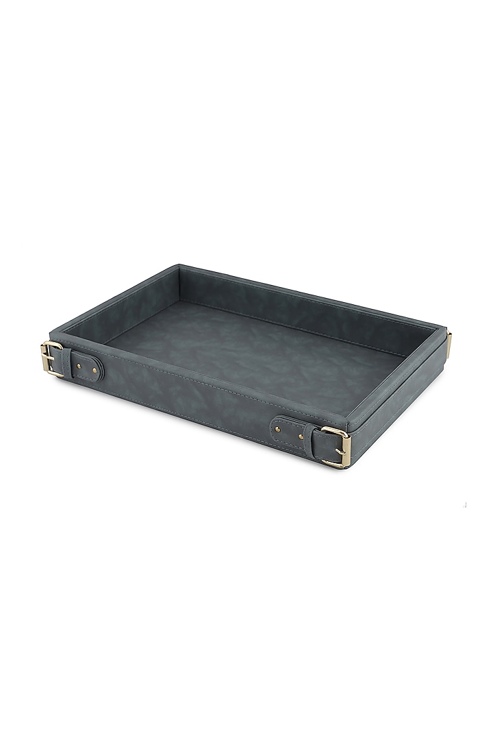 Steel Grey Vegan Leather Clasped Tray by NADORA at Pernia's Pop Up Shop