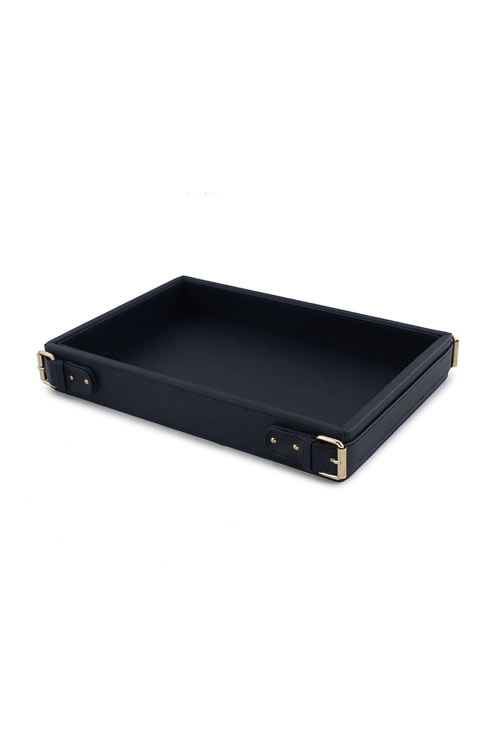 Navy Blue Vegan Leather Clasped Tray by NADORA at Pernia's Pop Up Shop