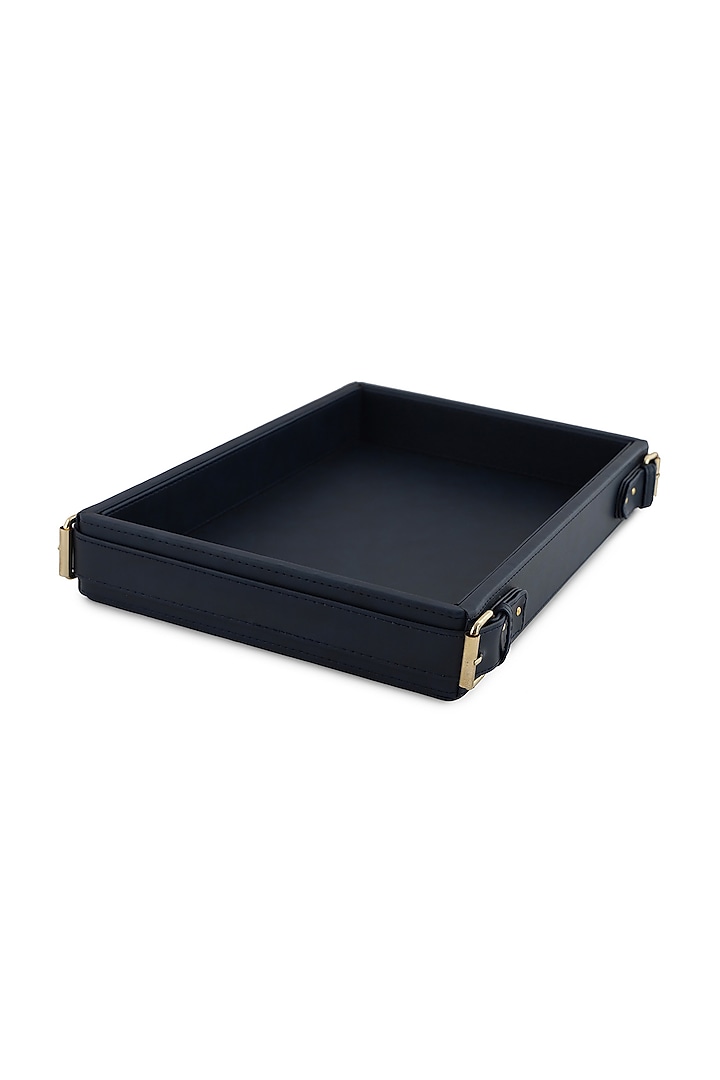 Navy Blue Vegan Leather Clasped Tray by NADORA at Pernia's Pop Up Shop