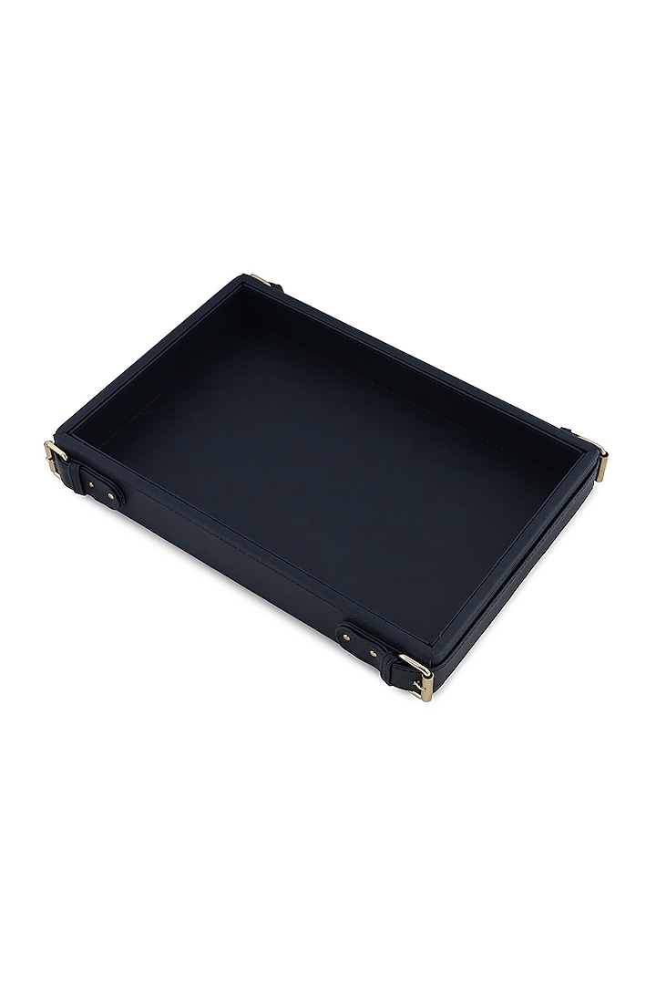 Navy Blue Vegan Leather Clasped Tray by NADORA at Pernia's Pop Up Shop