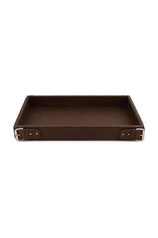 Dark Brown Vegan Leather Clasped Tray by NADORA