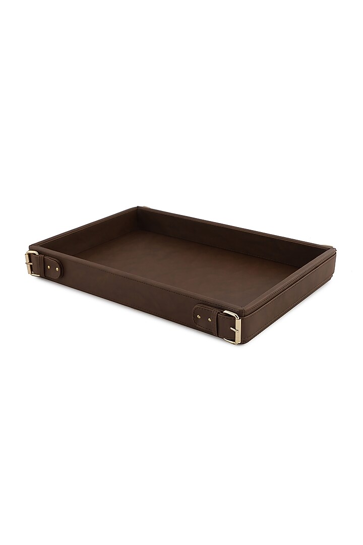 Dark Brown Vegan Leather Clasped Tray by NADORA at Pernia's Pop Up Shop