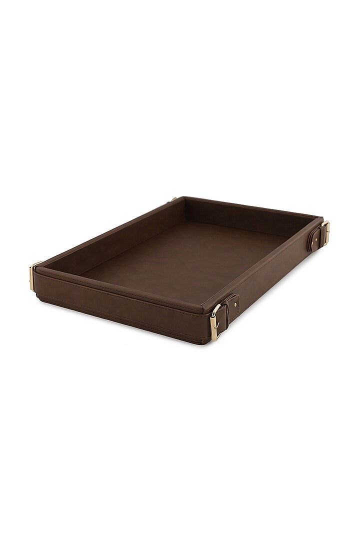 Dark Brown Vegan Leather Clasped Tray by NADORA at Pernia's Pop Up Shop