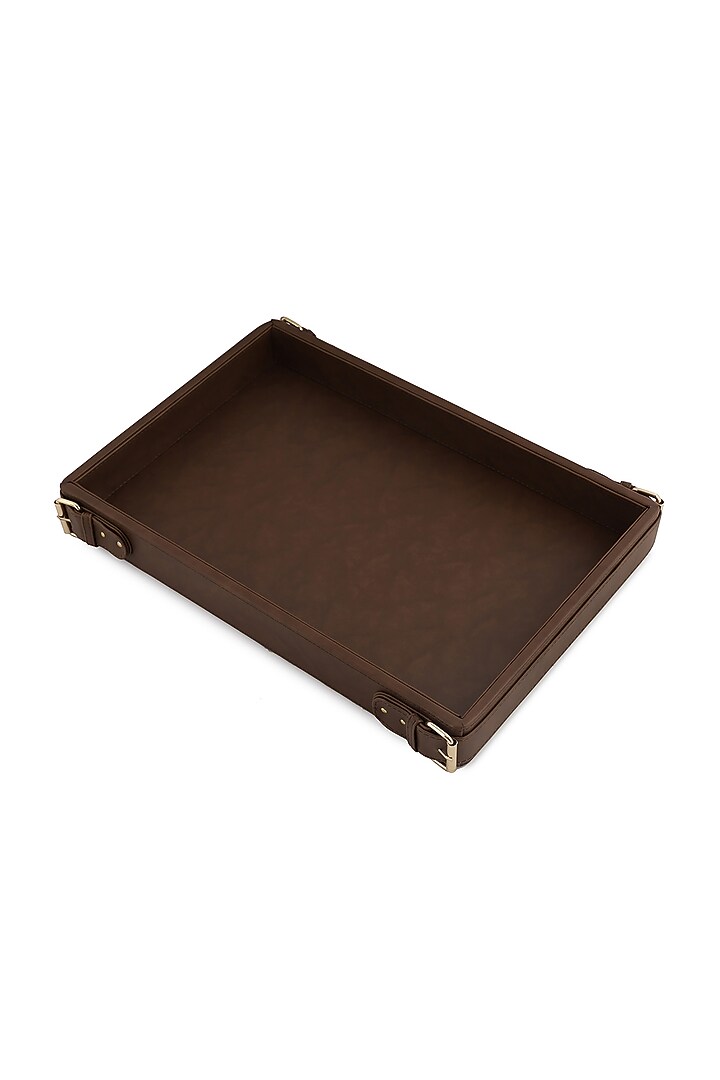 Dark Brown Vegan Leather Clasped Tray by NADORA at Pernia's Pop Up Shop