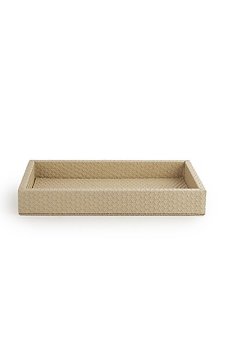 Beige Vegan Leather Interlaced Napkin Tray by NADORA