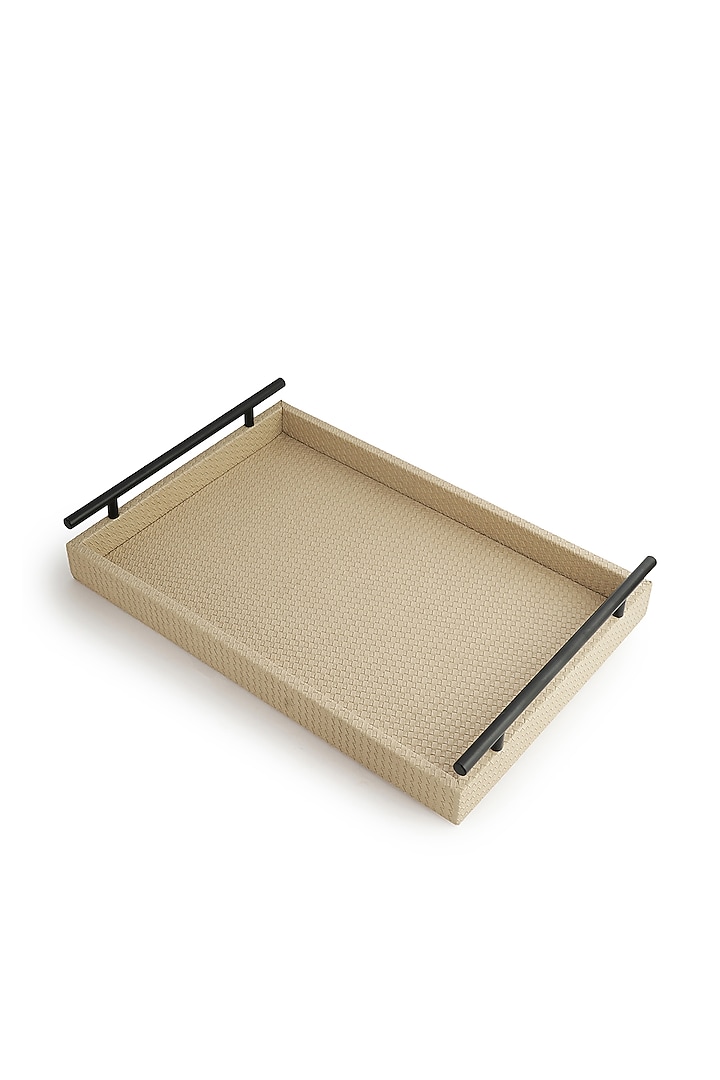 Beige Vegan Leather Interlaced Tray by NADORA at Pernia's Pop Up Shop