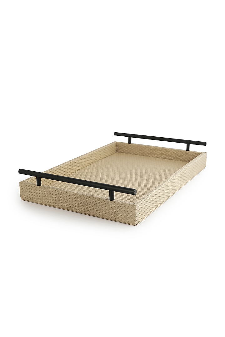 Beige Vegan Leather Interlaced Tray by NADORA at Pernia's Pop Up Shop
