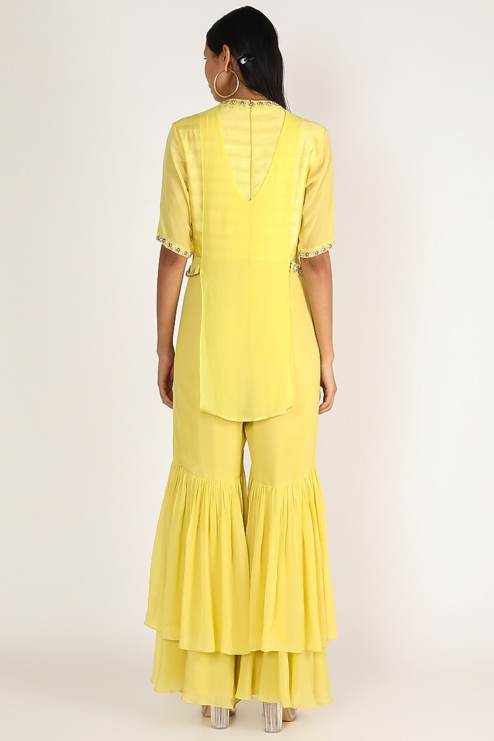 Yellow Hand Embroidered Indo Jumpsuit by Nidhika Shekhar at Pernia's Pop Up Shop