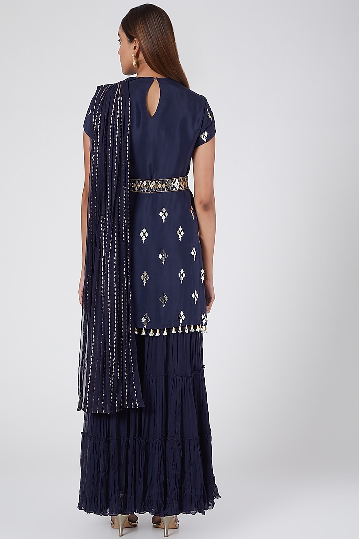 Cobalt Blue Embroidered Wedding Sharara Set by Nidhika Shekhar at Pernia's Pop Up Shop