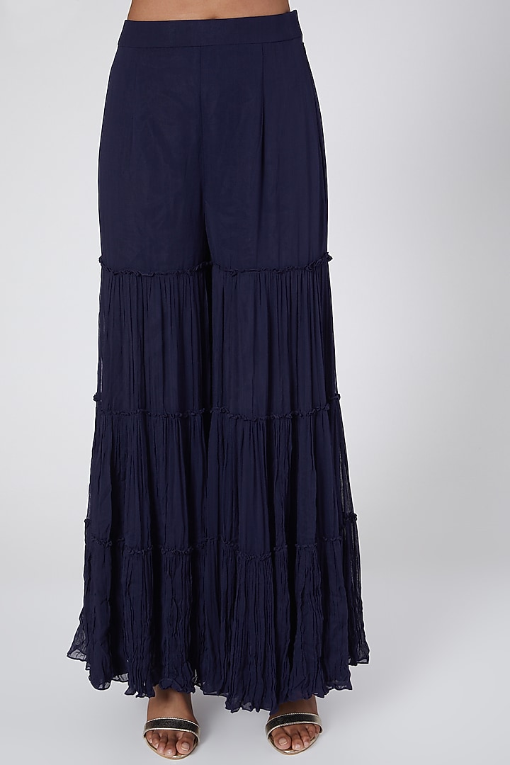 Cobalt Blue Embroidered Wedding Sharara Set by Nidhika Shekhar at Pernia's Pop Up Shop
