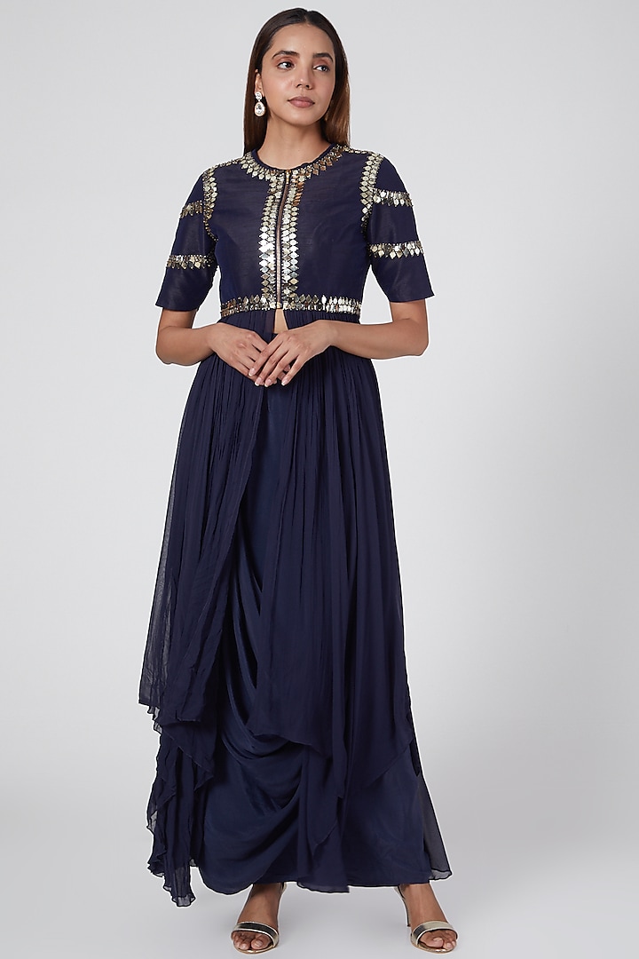 Cobalt Blue Embroidered Skirt Set by Nidhika Shekhar
