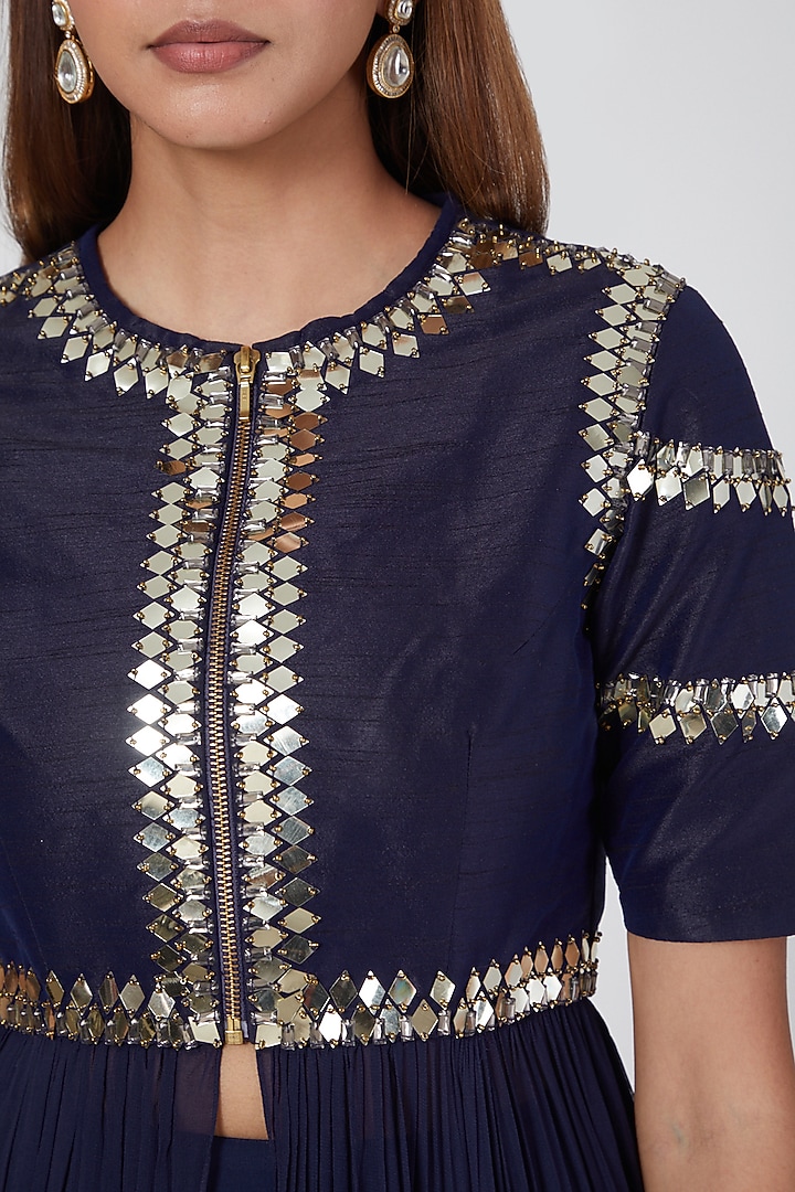 Cobalt Blue Embroidered Skirt Set by Nidhika Shekhar at Pernia's Pop Up Shop