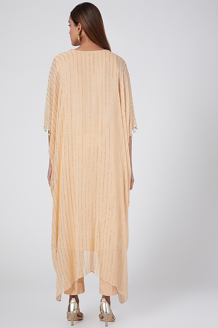 Peach Embroidered Kaftan With Pants by Nidhika Shekhar at Pernia's Pop Up Shop