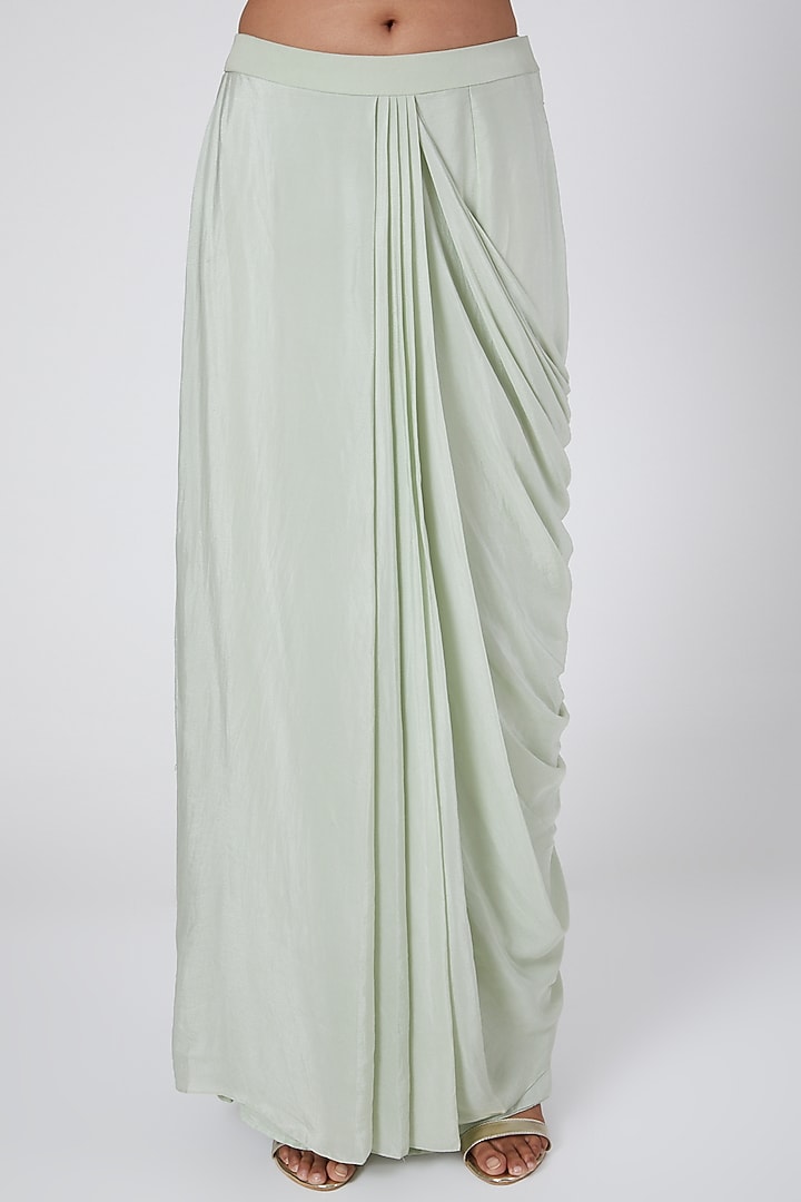 Olive Green Georgette Draped Wedding Saree Set With Belt by Nidhika Shekhar at Pernia's Pop Up Shop