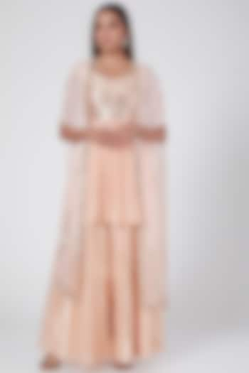 Peach Embroidered Sharara Set by Nidhika Shekhar at Pernia's Pop Up Shop