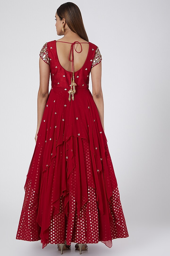 Red Embroidered Skirt Set by Nidhika Shekhar at Pernia's Pop Up Shop