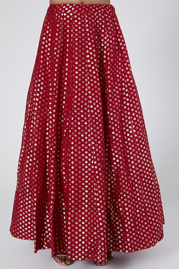 Red Embroidered Skirt Set by Nidhika Shekhar at Pernia's Pop Up Shop